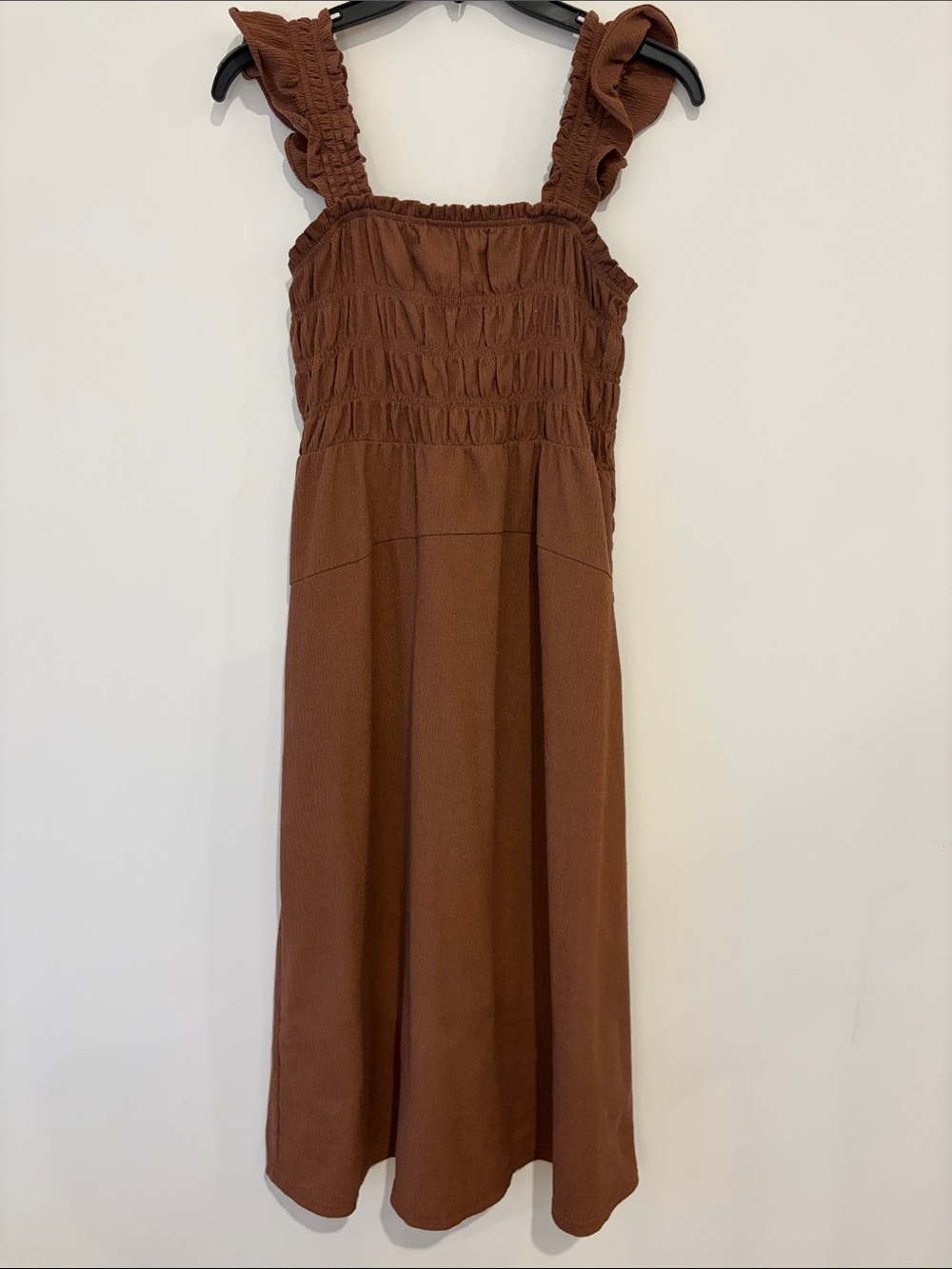 Old Navy Brown Ruffle Strap Smocked Midi Dress